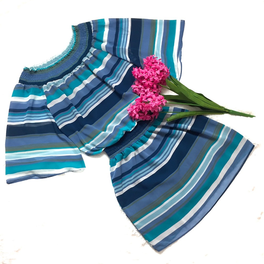 Allen B Blue Striped Off-Shoulder Summer Dress